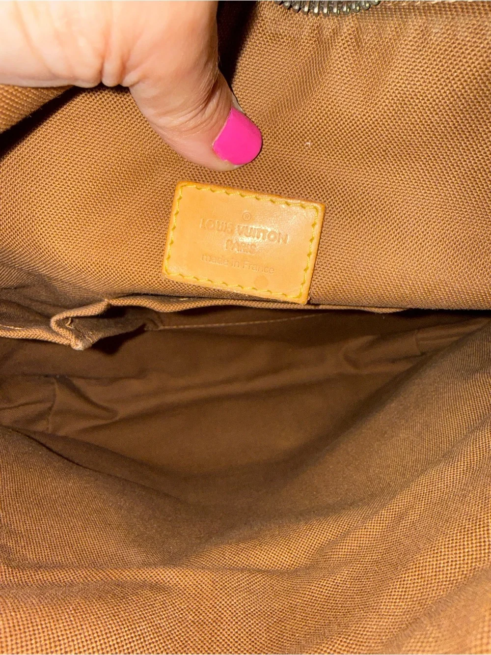 Louis Vuitton Brown Canvas Shoulder Bag with Tan Leather Trim